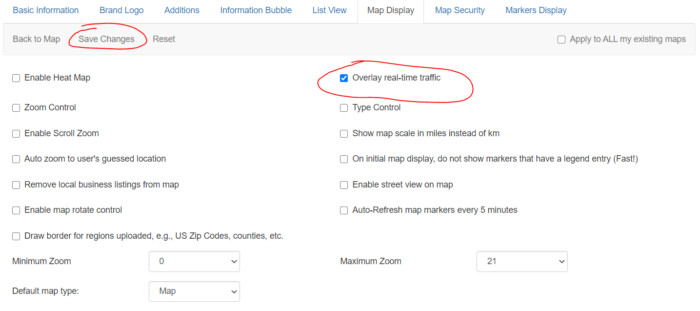 Overlay real-time traffic map settings